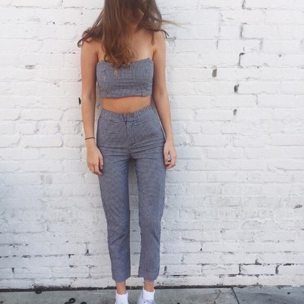 Brandy Melville Blue and White Gingham Tilden Pant